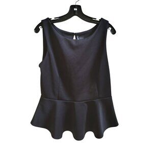 Bisou Bisou Womens Black Sleeveless Peplum Top Size L Polyester & Spandex